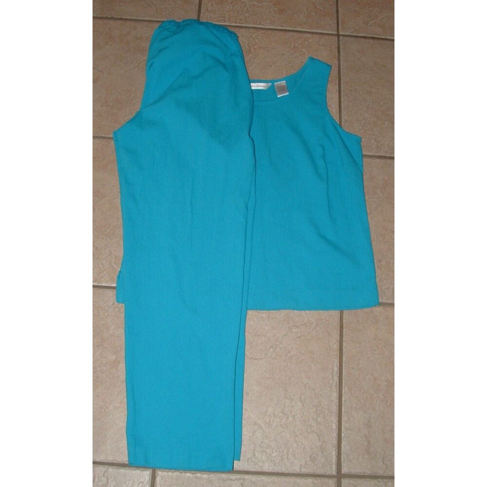 Blue Sz Medium Petite Elastic Waist Pants & Sleeveless Shirt 2 Pc Casual Outfit